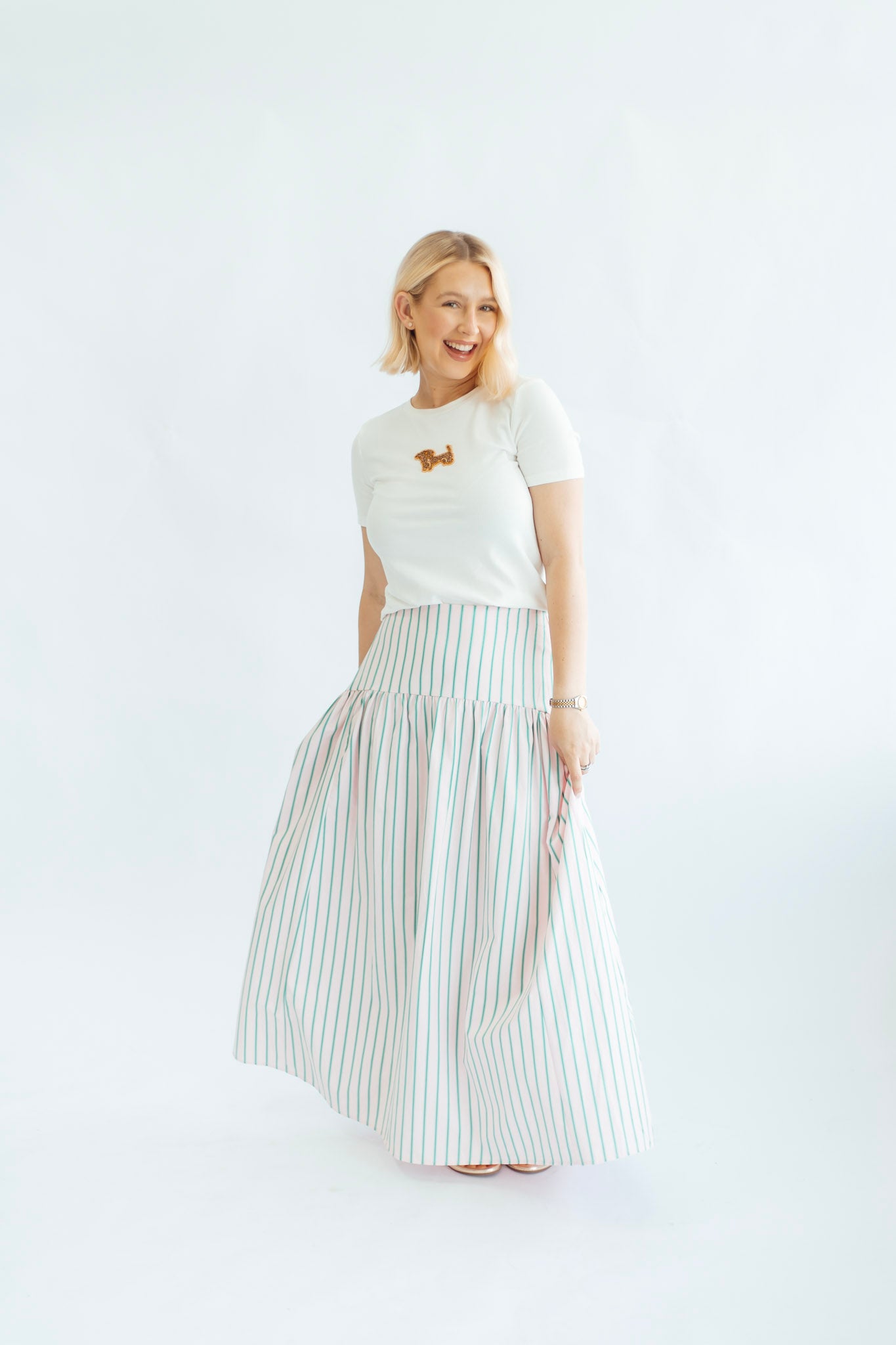 Pink Palm Stripe Maxi Skirt