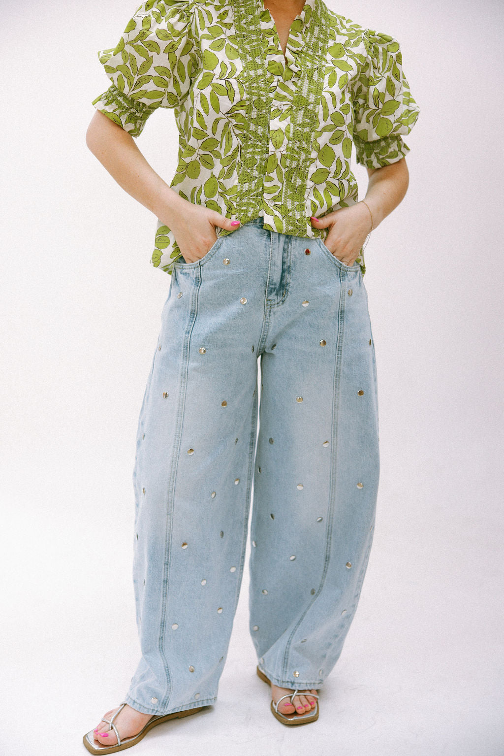 Studded Barrel Jeans