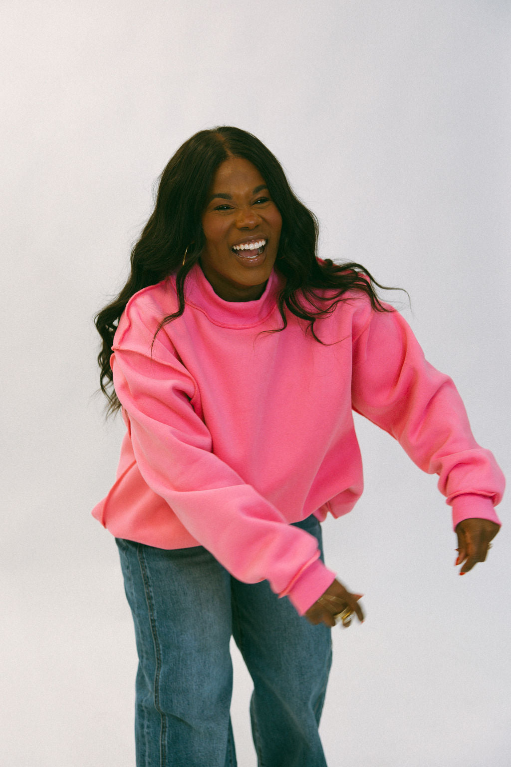 Reversible Mock Neck Sweatshirt - Hot Pink