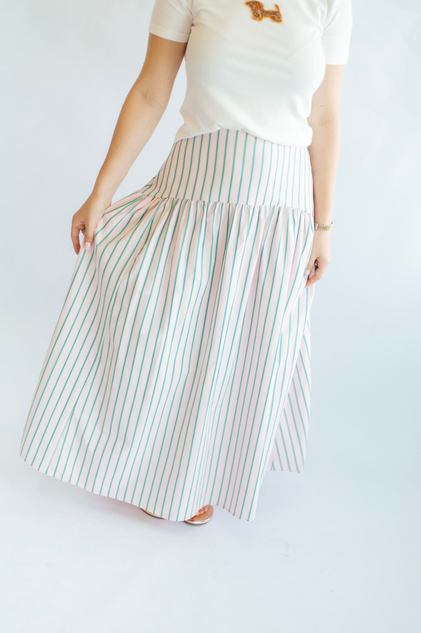 Pink Palm Stripe Maxi Skirt