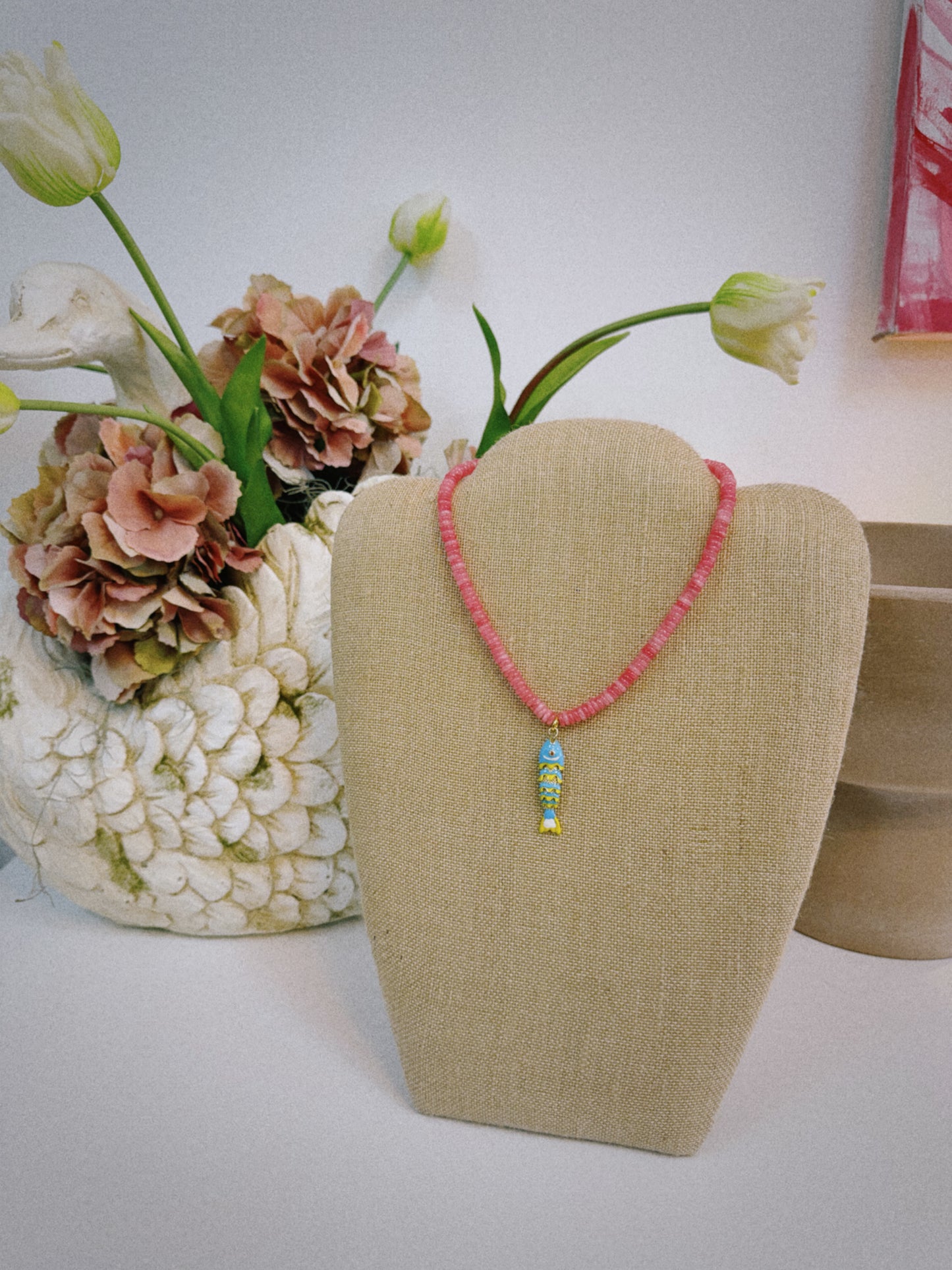 Blue Fish Beaded Necklace