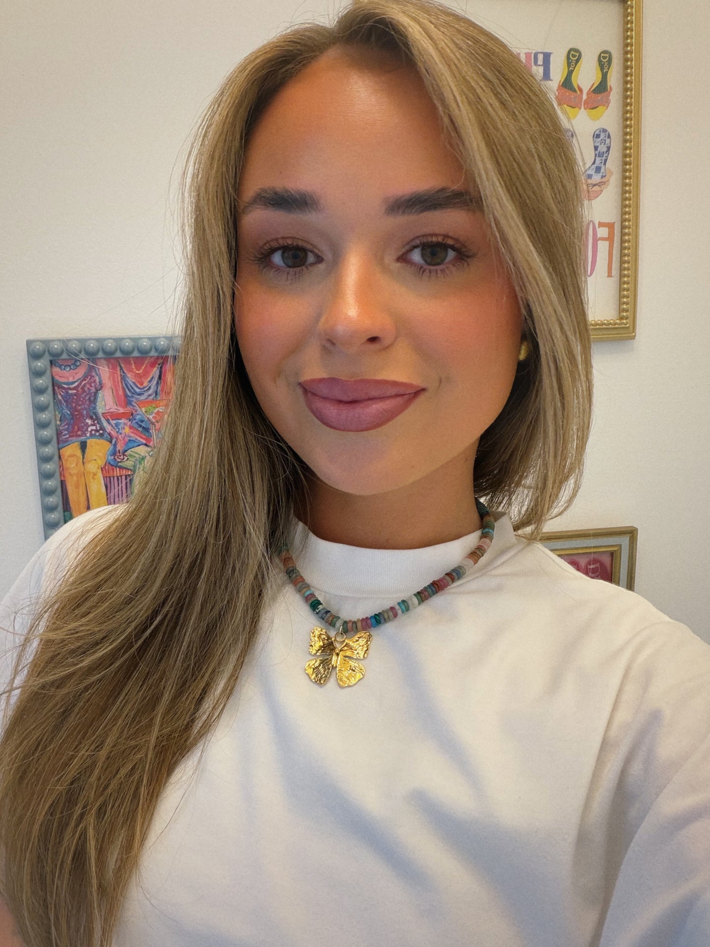 Multi Color Beaded Butterfly Necklace