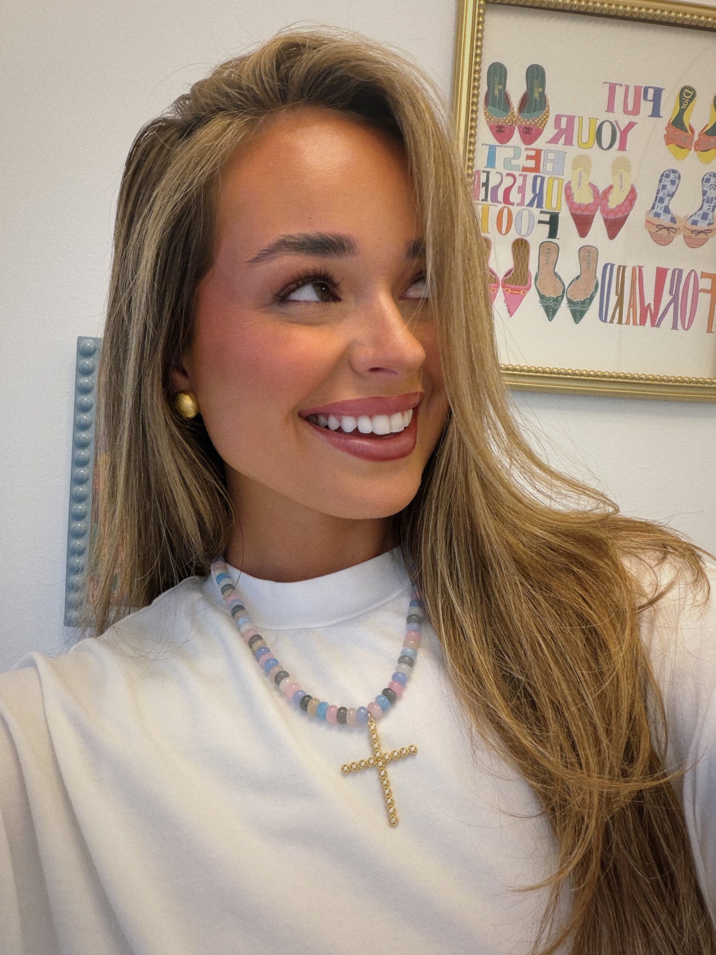 Diamond Cross Beaded Necklace