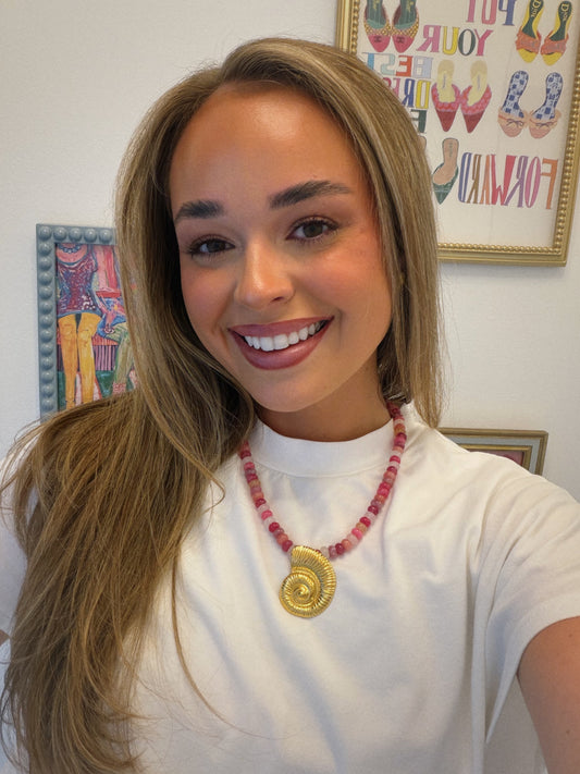 Beaded Seashell Necklace - Pink