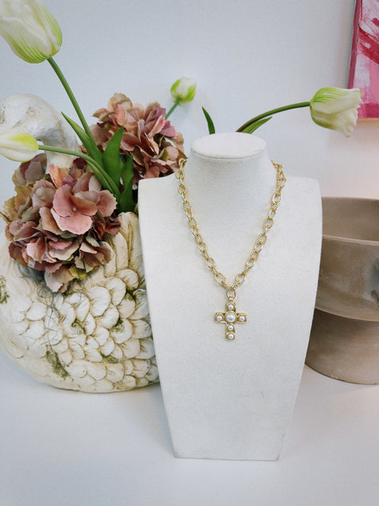 Small Pearl Cross Necklace